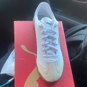 Puma Men's White Sneakers with Beige Suede Toe